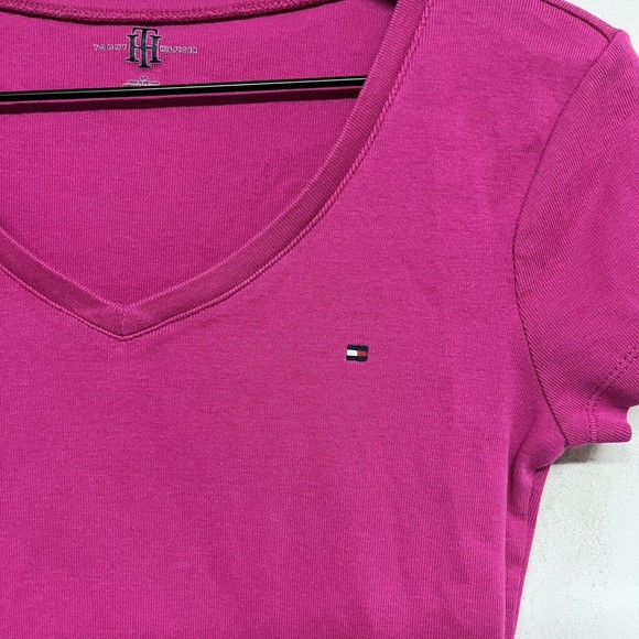 Tommy Hilfiger Womens Vintage Babydoll Tee Size S Pink Short Sleeve V-neck Y2K - Picture 4 of 6